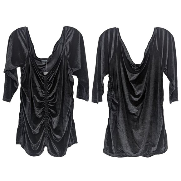 Torrid black velvet ruched shirred front off shoulder pull over top sz 3 3X - Picture 6 of 13